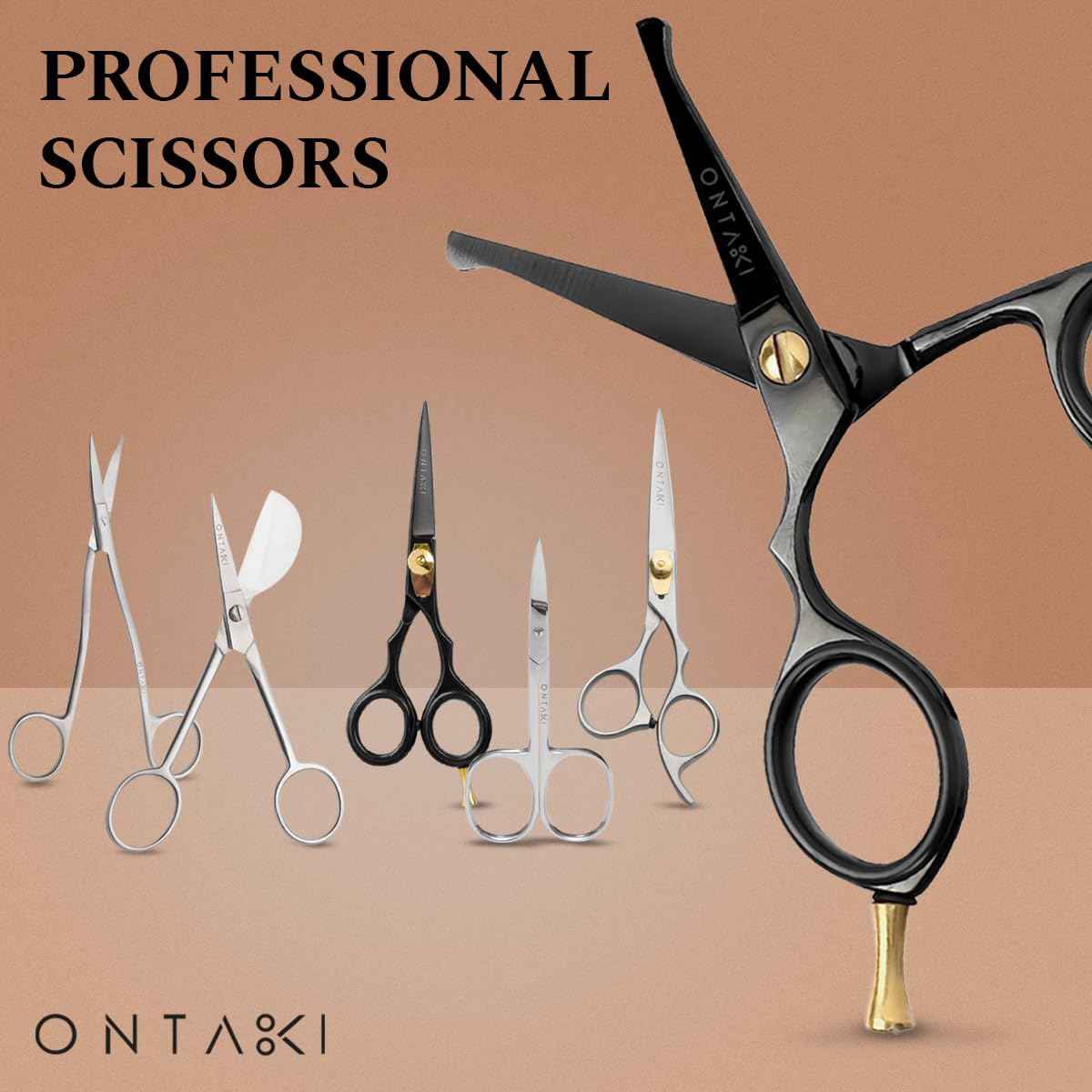 Ontaki Mustache Scissors - 4.2" Black Japanese Steel - Beard & Nose Hair Trimming Scissors for Men - Rounded Tip Ergonomic Handles - Hand-Forged Mustache Grooming Kit