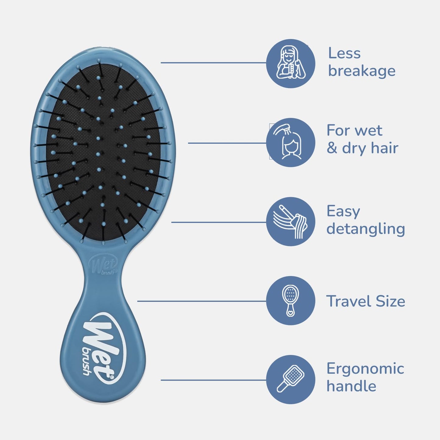 Wet Brush Mini Detangler Hair Brush, Elemental Blue, Detangling Travel Hairbrush, Ultra-Soft IntelliFlex Bristles Glide Through Tangles with Ease, Pain-Free, All Hair Types