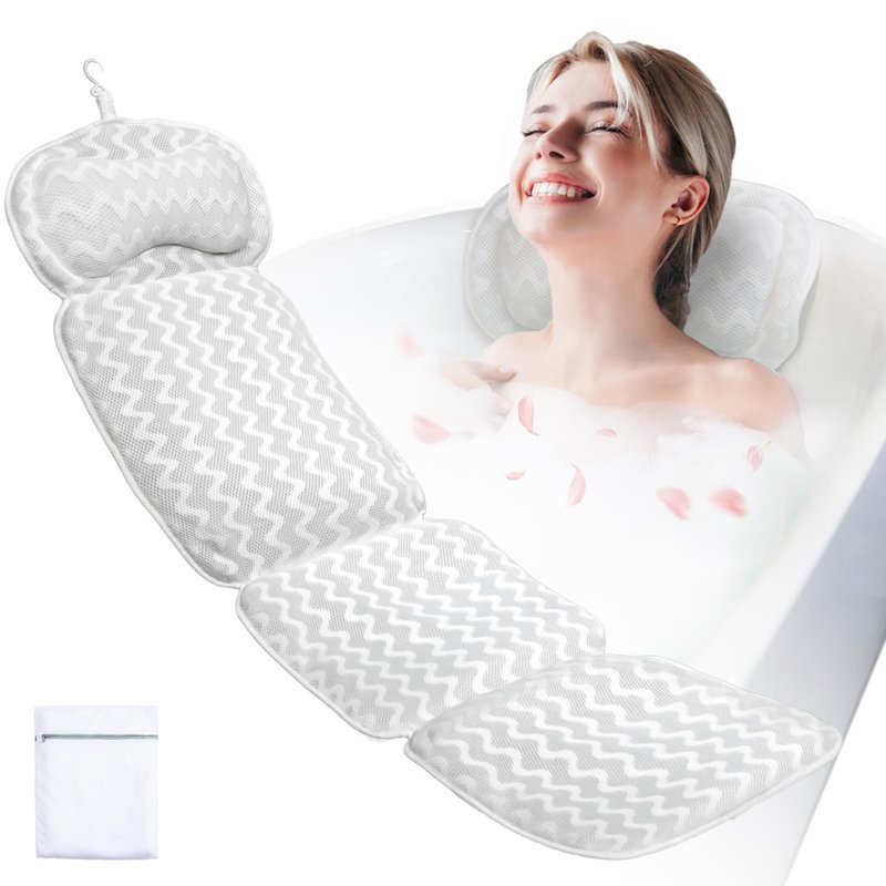 MYОGMK Bath Pillows for Tub Full Body, Thick Bathtub Cushion for Headrest Neck and Back Support with Laundry Bag White