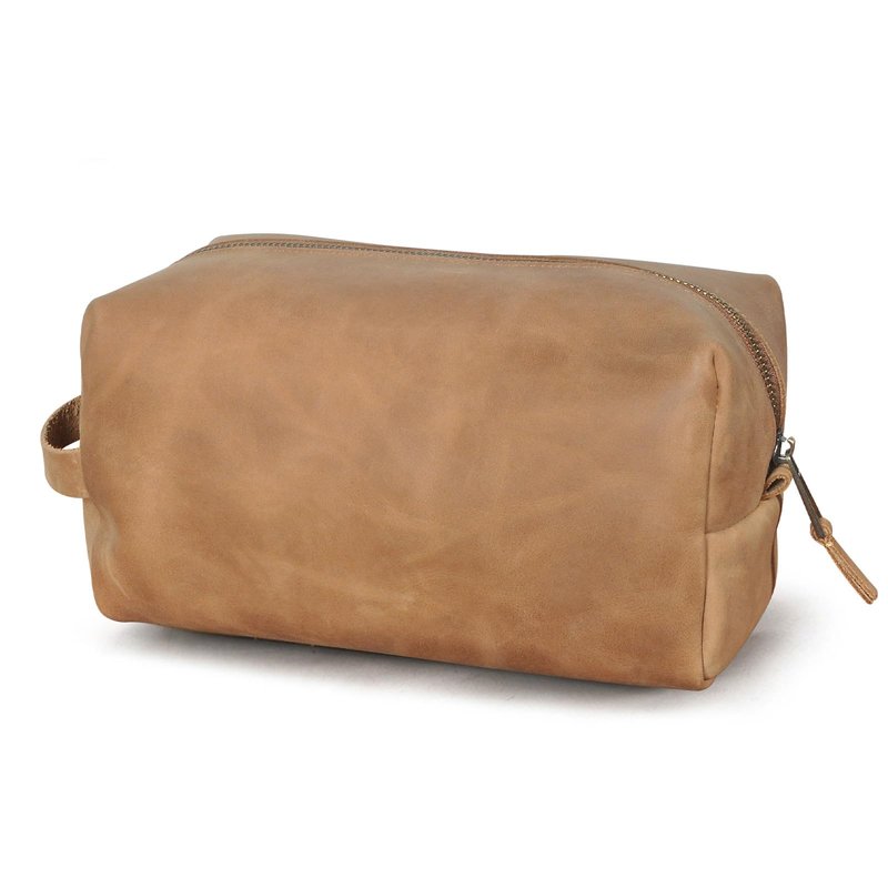 Artizanni Premium Leather Unisex Toiletry Travel Pouch, Cosmetic Bag Organizer Stylish Waterproof Lining Vintage Unisex Kit, Water Resistant-Cosmetic Case DOPP Kit SD 064 (Cognac)