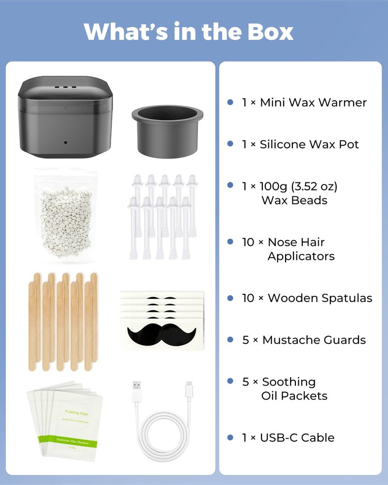 Boloye Nose Wax Kit with 100g Natural Resin Wax & 20 Sticks, Mini Nose Hair Wax Kit with Smart Temp Control, USB Fast Heat, 3-Min Hair Removal – Lasts 4–6 Weeks | For Nose & Ear, Up to 15 Uses