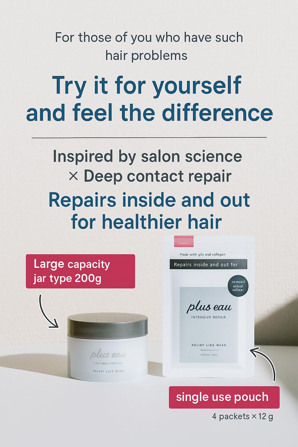Plus eau Mellow Luxe Mask – Deep Conditioning Hair Treatment for Dry, Damaged Hair | Intensive Repair Hair Masque, 7oz (200g), Made in Japan