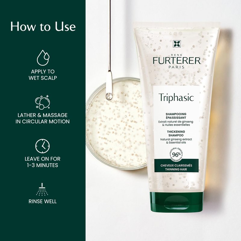 Rene Furterer TRIPHASIC Thickening Shampoo | Thinning Hair Solution with Rosemary Oil - Color Safe, Unisex