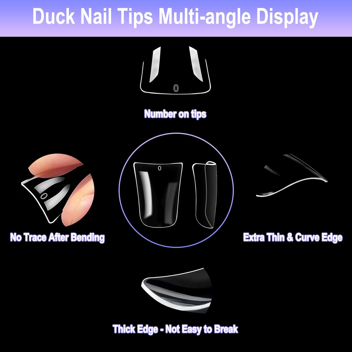 Allstarry Duck Nail Tips, 288pcs Short Curved Nail Tips Full Cover 12 Sizes Clear Duck Nails Press on Crystal Ducks Feet False Nails Extension French Soft Gel Fan Tips for Y2K Salon DIY - 22MM