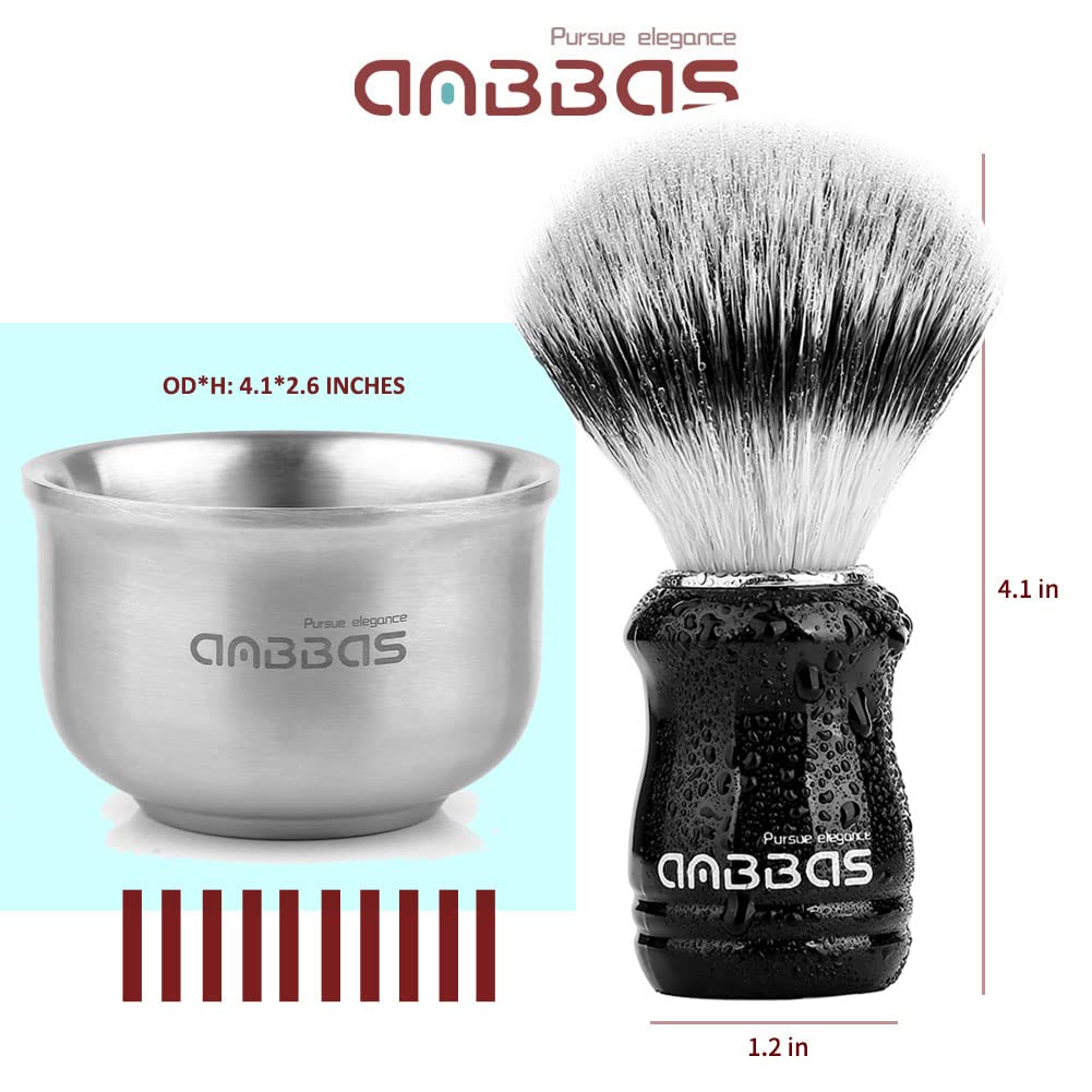 Anbbas Synthetic Badger Shaving Brush Set - 4-in-1 Kit with Stainless Steel Stand & Lathering Foam Bowl | Natural 3.5oz Shaving Soap Puck for Men