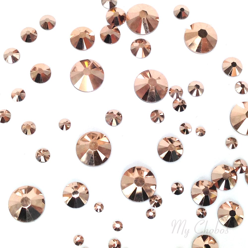 Crystal Rose Gold (001 ROGL) 144 pcs Austrian 2058/2088 Crystal Flatbacks rhinestones nail art mixed with Sizes ss5, ss7, ss9, ss12, ss16, ss20, ss30