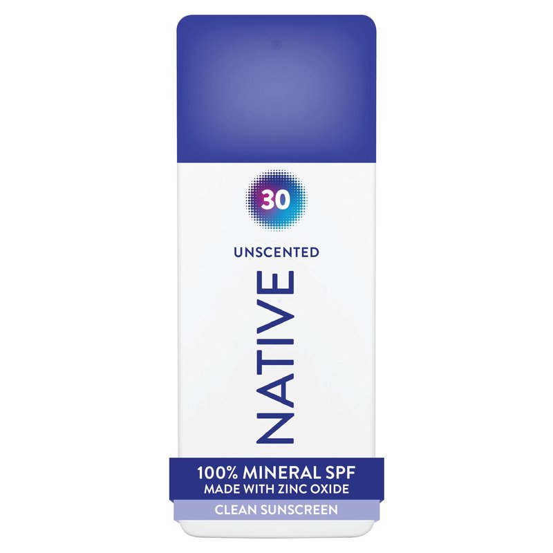 Native Mineral Sunscreen Spray SPF 30, Unscented, with 100% Mineral Zinc Oxide for Face & Body, Hawaii Compliant, Vegan, No White Cast - 7 oz