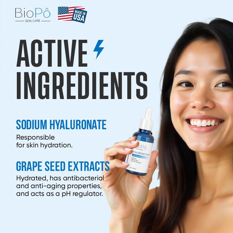 Hyaluronic Acid Serum 30 ml - Hydrating and Anti-Aging, Smooths Fine Lines, Replenishes Skin, Pure Hyaluronic Acid for Face & Skin - Suitable All Skin Types - Made in USA
