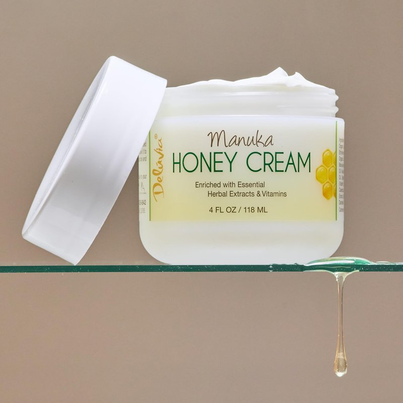 Deluvia Manuka Honey Cream | Hydrating & Soothing Moisturizer Face & Body Lotion | for Sensitive Skin, Eczema, Psoriasis & Dermatitis | 4 ounce