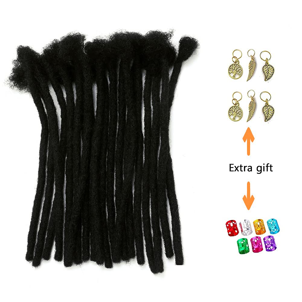WacanDan Dreadlock Extensions, 8inch Human Hair, 30 Strands, Natural Black, Handmade Solid Color Crochet Loc Extensions, 0.6cm Width, Hair Extension for Women/Men/Kids
