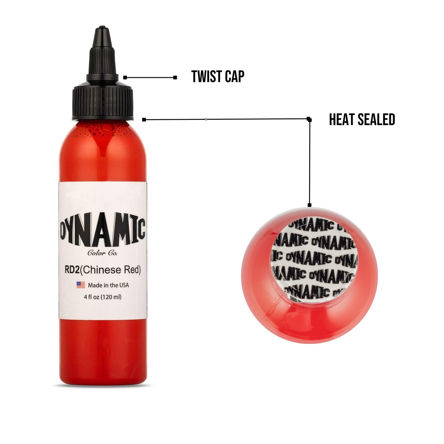DYNAMIC COLOR CO- Chinese Red Tattoo Ink (4oz Bottle): Vibrant, Sterilized, Vegan & USA-Made Since 1990 – Trusted by Artists Worldwide