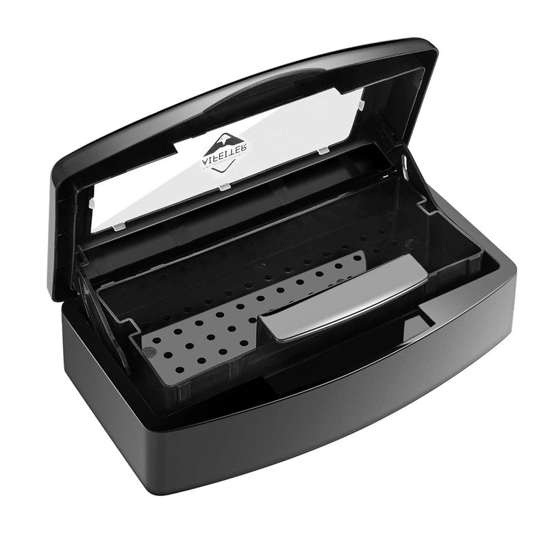 Sterilizing Tray for Nail Tools - Clear Plastic Sterilizer Box Organizer | Hair Salon & Spa Equipment (Black)