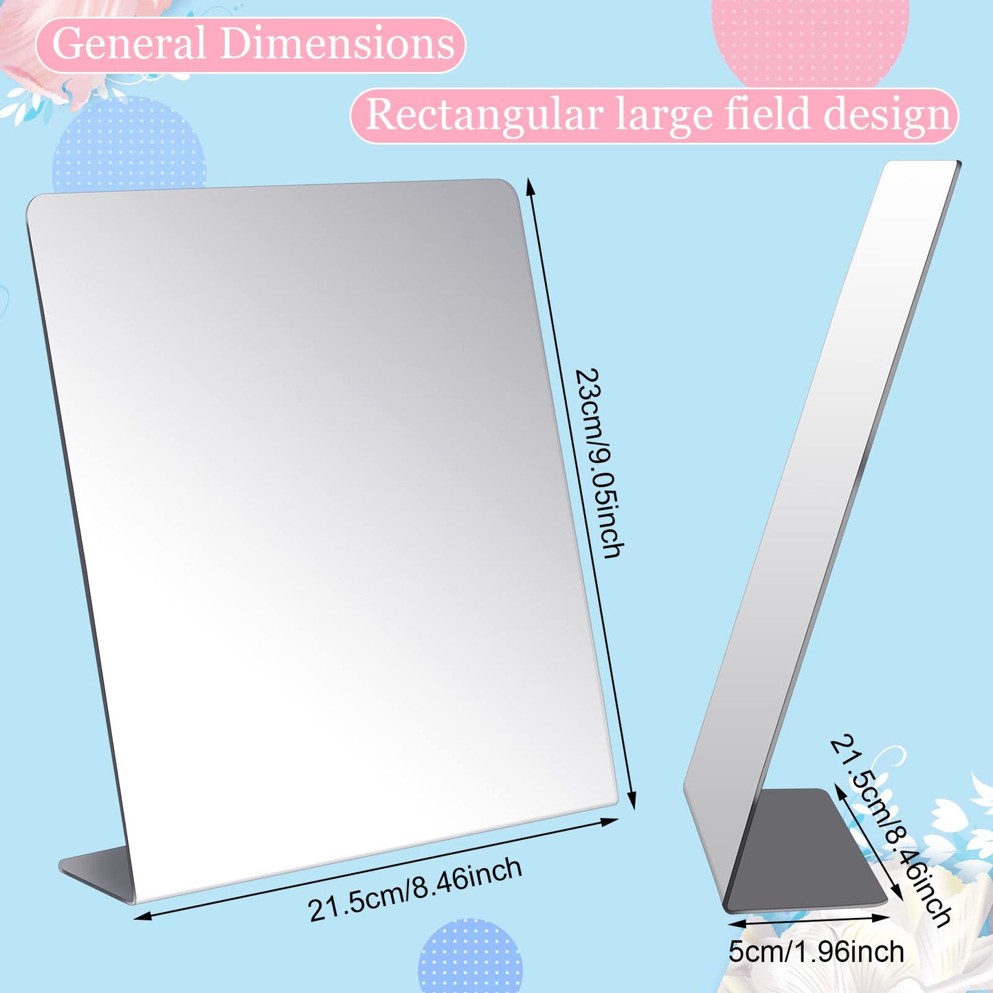 Amyhill 2 Pcs Counter Top Mirror Freestanding Table Desk Mirror Self Portrait Single Sided Acrylic Glass for Tabletop Desk Counter Bedroom Office Bathroom Home Dorm (8.5 x 9 Inch)