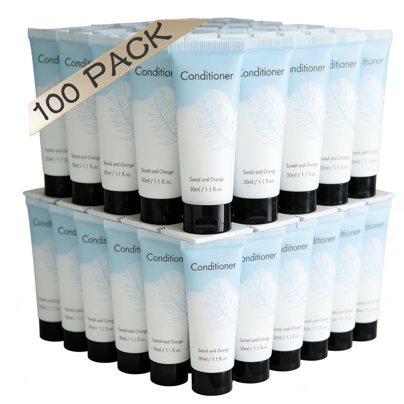 NISGUR Double Sealed Hotel Conditioner Bulk 100 Pack Individually Wrapped Travel Size Conditioner Aloe and Green Tea Extract Infused Hotel Supplies and Toiletries for Guest