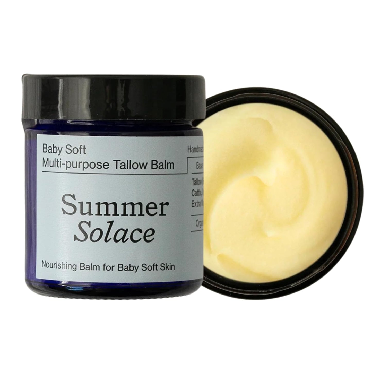 Summer Solace Tallow Family Balm Unscented with Light Cacao Butter | Moisturizing Leaf Lard, Pasture Raised Cattle Suet, Organic Pastured Nourishing Face & Body Balm for Parents 50ml