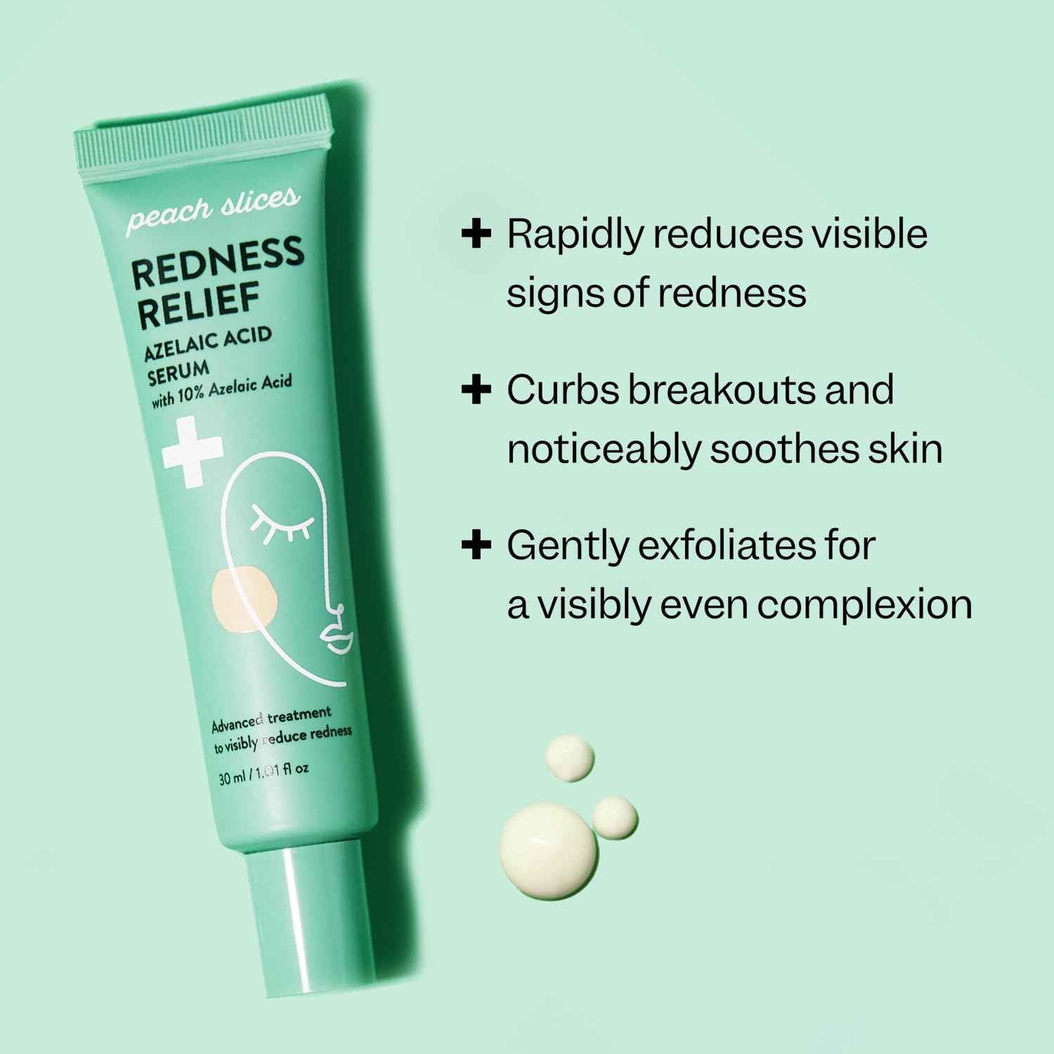 Peach Slices - Redness Relief 10% Azaleic Acid Serum (1.01 oz) - Advanced Skincare - Includes Panthenol, Cica, Algae - Vegan, Cruelty-Free, Korean Skincare & Beauty