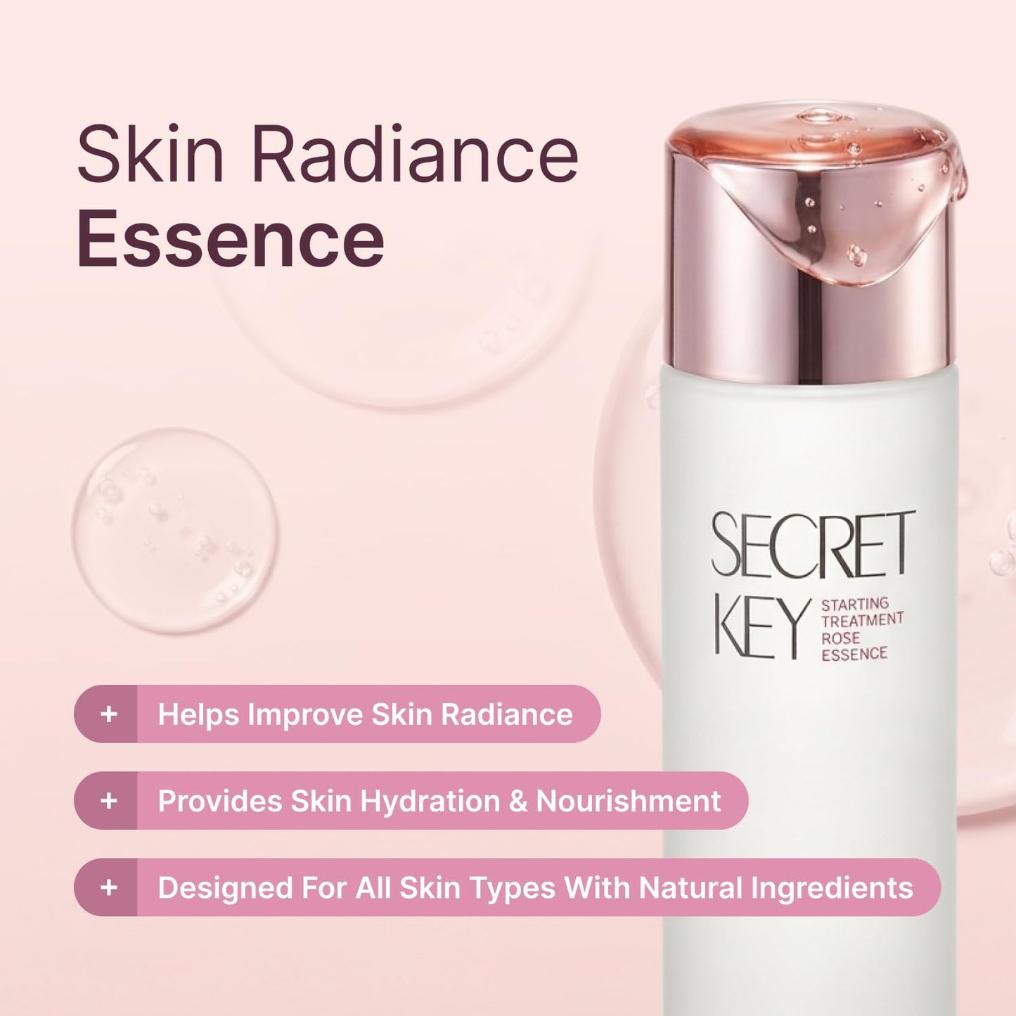 SECRETKEY Starting Rose Essence Toner, Galactomyces Ferment with Rose Water for Radiance Glass Skin, Hydrating Essence, Helps Improve Uneven Skin Tone, Korean Skin Care Essence (5.07 Fl Oz / 150ml)