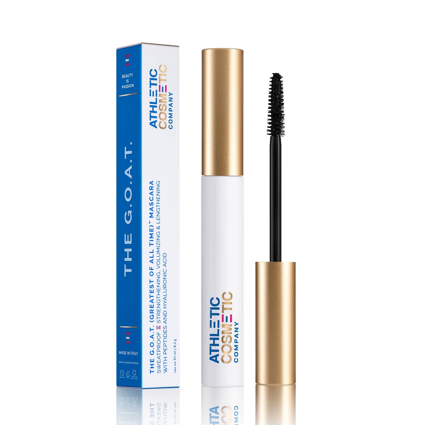 The G.O.A.T. Waterproof & Sweatproof Mascara – Made for Athletes, Sport-Ready, Long-Wear, Smudge-Proof, Volumizing, Lengthening, Vegan, Clean Mascara with Peptides & Hyaluronic Acid.