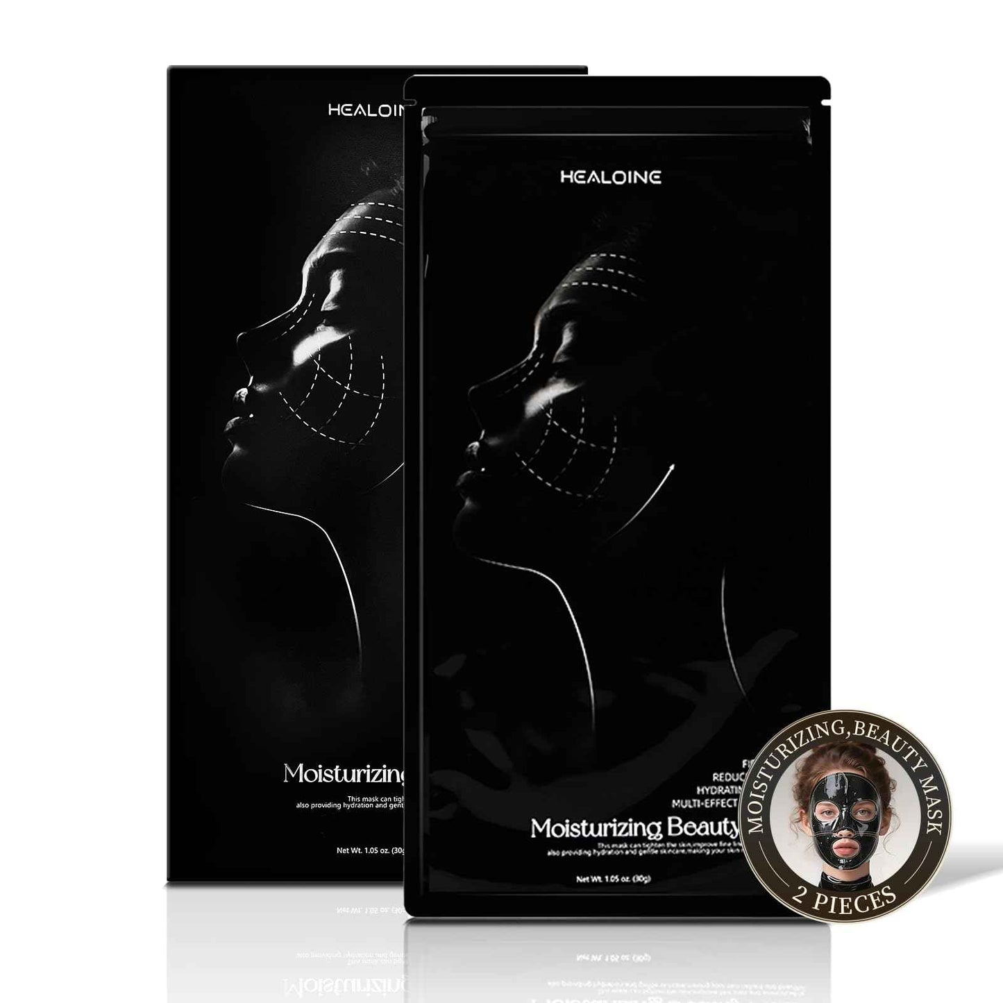 HEALOINE Black Diamond Facial Mask Collagen Face Mask Lifting and Firming, Tone Tighten Korea Skincare for Spa-Grade Skincare for Radiant Skin Face Mask Set of 2 (1.05 oz each)
