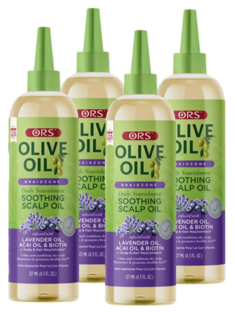 ORS Olive Oil Braidzone Scalp Oil - Nourishing Lavender & Acai Blend | 4.3 oz (Pack of 4)