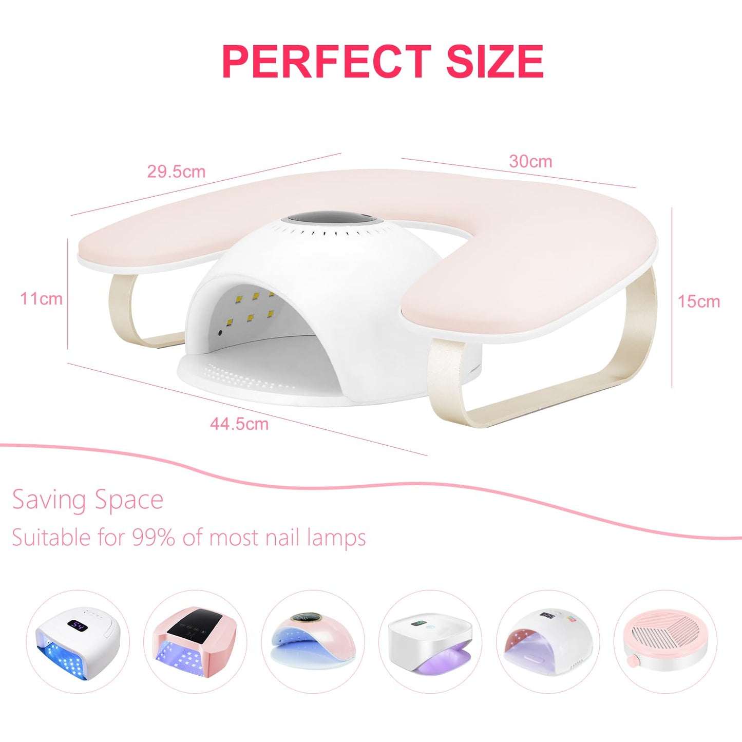 Manicure Arm Rest,U Shaped Nail Hand Rest Pillow with Gold Aluminum Bracket, Cleanable PU Leather Nail Arm Rest Stand for Nail Tech Salon Home Use (Pink)