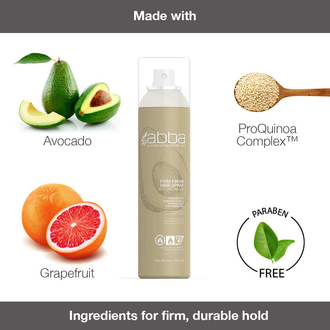 ABBA – Pure Style Firm Finish Hair Spray – Avocado & Grapefruit, 8 fl oz