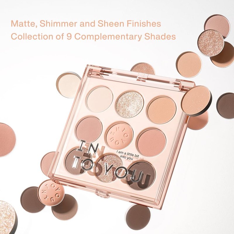 INTO YOU 9 Colors Eyeshadow Palette，Shimmer & Matte Shades Eye Shadow, Warm & Cool Pigments, Long Lasting，Smooth Formula，Metallic Nude Brown Rose Gold, Eye Make up，0.26 Oz