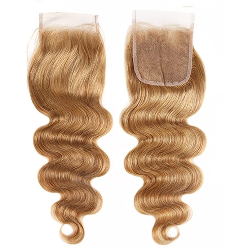4X4 Honey Blonde 27# Closure Pre Plucked Closure Hd Transparent Lace With Baby Hair Brazilian Virgin Hair Body Wave 14 Inch Next Day Delivery