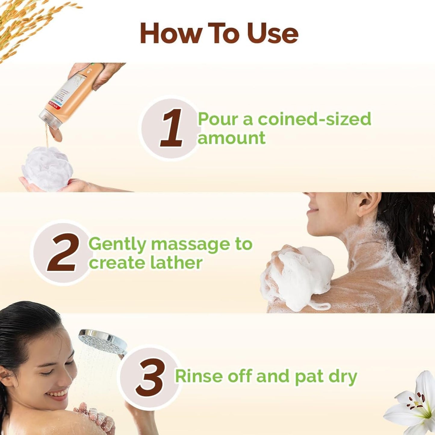 MAMAEARTH Rice Water Moisturizing Body Wash with Rice Water & Hydrating Lily, 9.30 Fl Oz (275 ml)