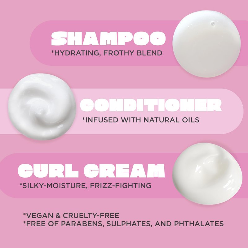 Cake Beauty Curl Friend Curl Defining Shampoo, Conditioner & Cream Set - Avocado & Argan Oil Curly Hair Products - Anti-Frizz, Cruelty Free & Vegan Gift Set