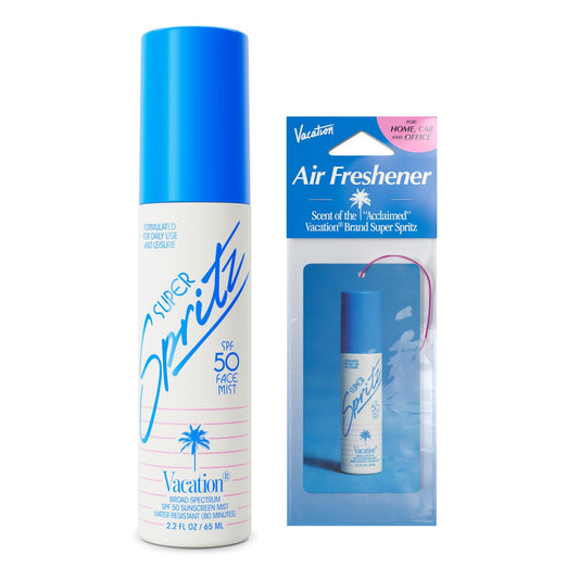 Vacation Super Spritz SPF 50 Face Sunscreen Spray and Air Freshener Bundle, 2.2 Fluid Ounces - Daily Face Mist, Lightweight, Water-Resistant, Non-Comedogenic, Vegan
