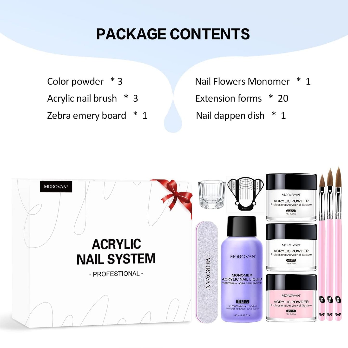 Morovan Acrylic Nail Kit for Beginners: Professional Nail Kit Set with Acrylic Powder Glitter Full Nail Starter Kit for Nail Extensions