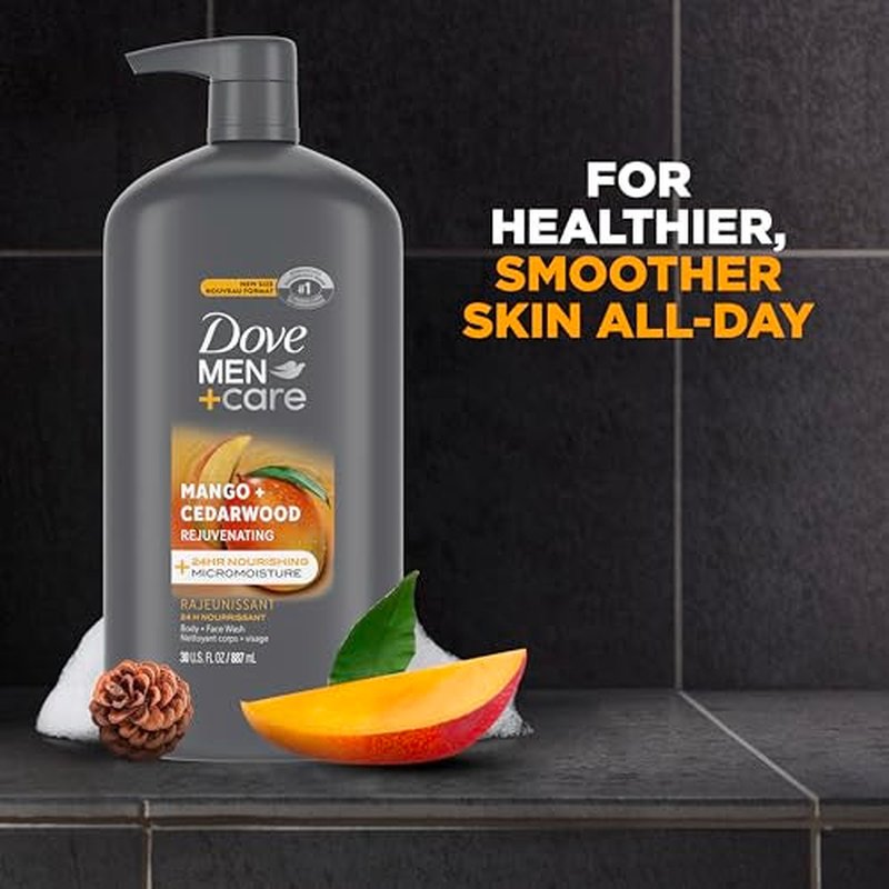 DOVE MEN + CARE Body and Face Wash Rejuvenating Mango + Cedarwood 3 Count for Men, with 24-Hour Nourishing Micromoisture Technology, 30 oz