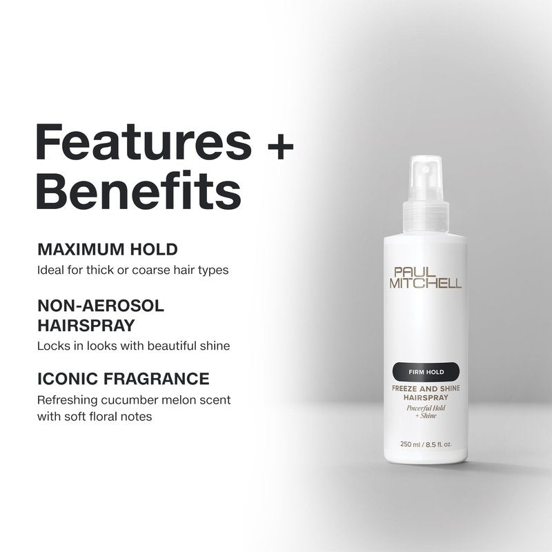 Paul Mitchell Freeze and Shine Hairspray, Powerful Hold + Shine, For Coarse Hair, 33.8 fl oz