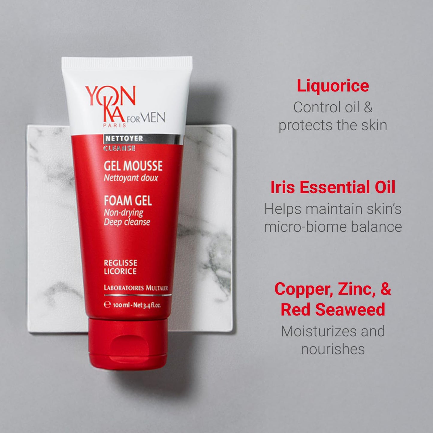 Yonka Mens Foam Gel Cleanser | Moisturizing Face Wash for Deep Clean | Remove Oil and Buildup with Liquorice for Daily Cleansing | 3.4 fl oz