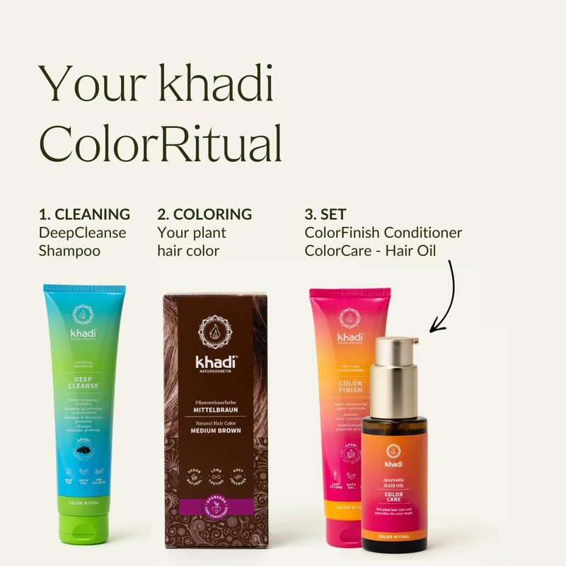 khadi MEDIUM BROWN Natural Hair Color - Hair dye for lively, warm cinnamon brown to strong, deep medium brown - 100% plant-based - 3.5 oz
