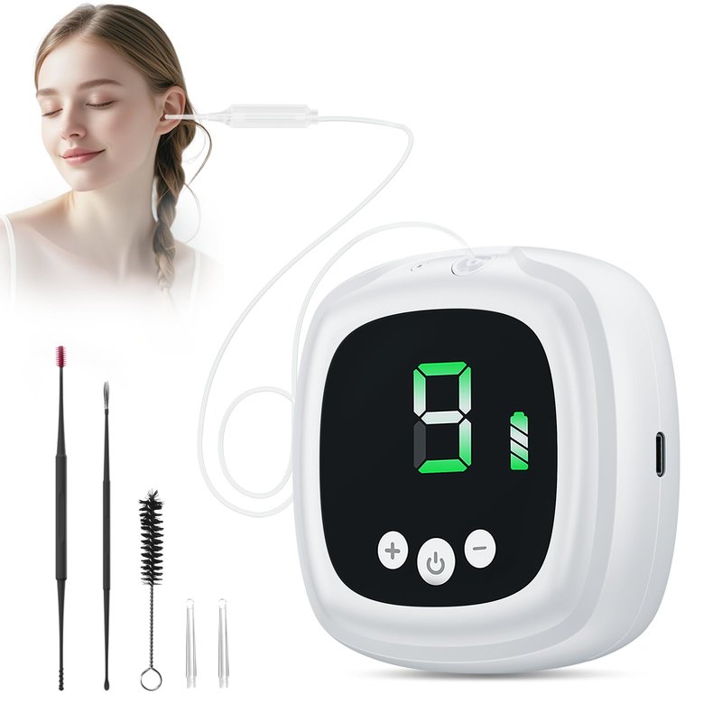 Ear Wax Vacuum Removal Kit, 9 Levels Strong Suction Ear Vacuum Electric Earwax Suction Remover Reusable Ear Cleaning Kit for Adult (White)