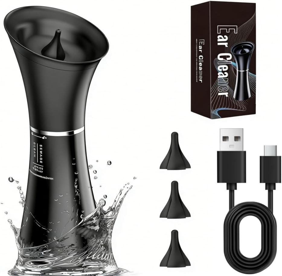 Electric Ear Wax Removal Kit - 2-in-1 Ear Cleaner with Water Tank & 4 Pressure Settings | Black