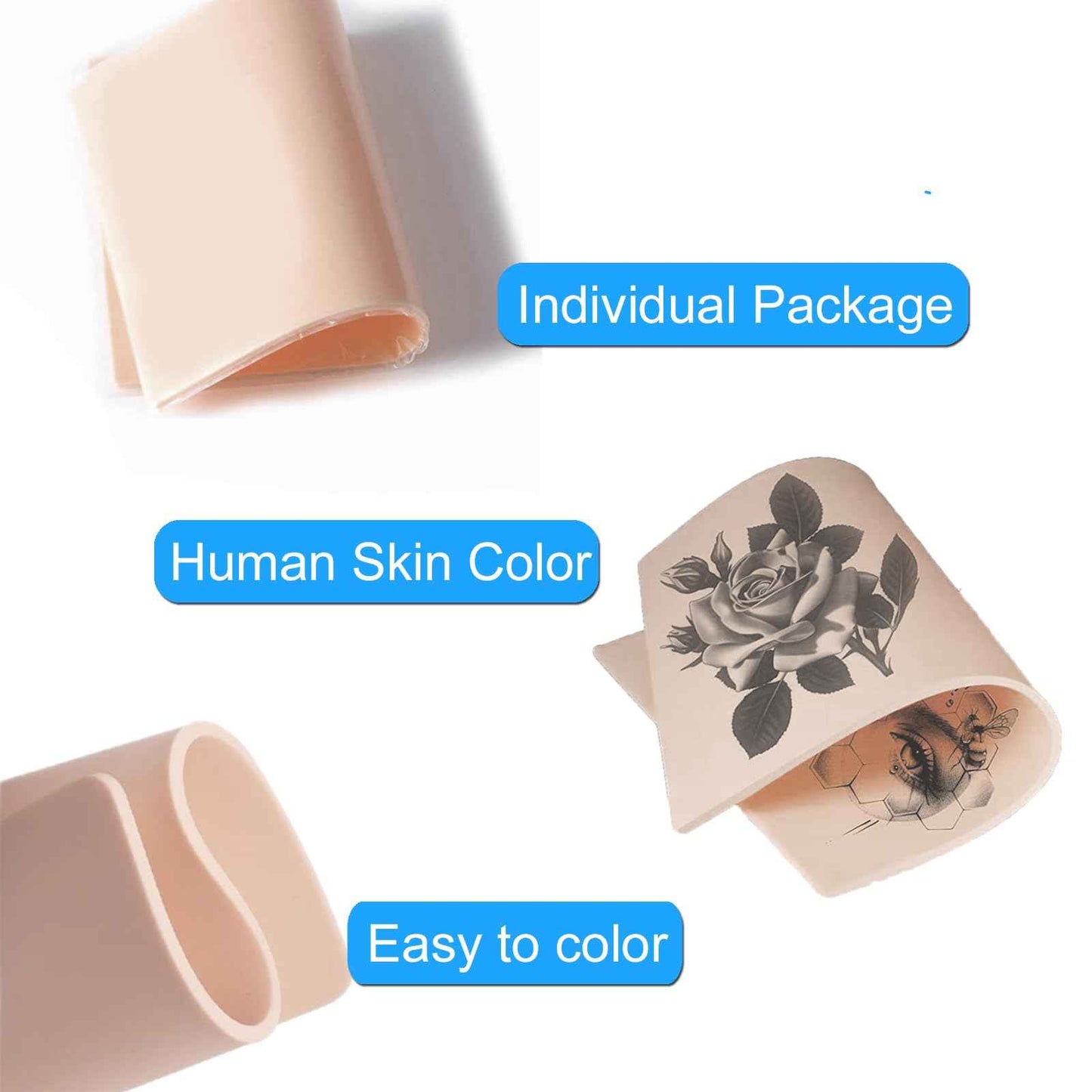 MIUXIA 3mm 8pcs Tattoo Fake Skin 7.4x5.6" 3mm Tattoo Practice Skin Soft Silicone Thick for Beginer and Artists