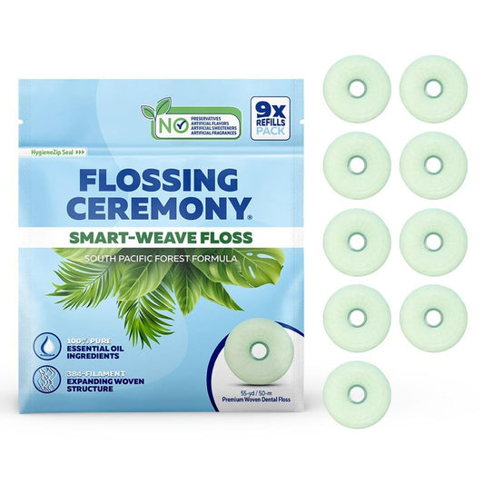 Flossing Ceremony | Expanding Woven Dental Floss | Smart-Weave Floss | Vegan | Natural | Non-Toxic & PFAS Free | Eucalyptus & Manuka | Hilo Dental para Dientes | 55 Yards x 9 Units (Refills Only)