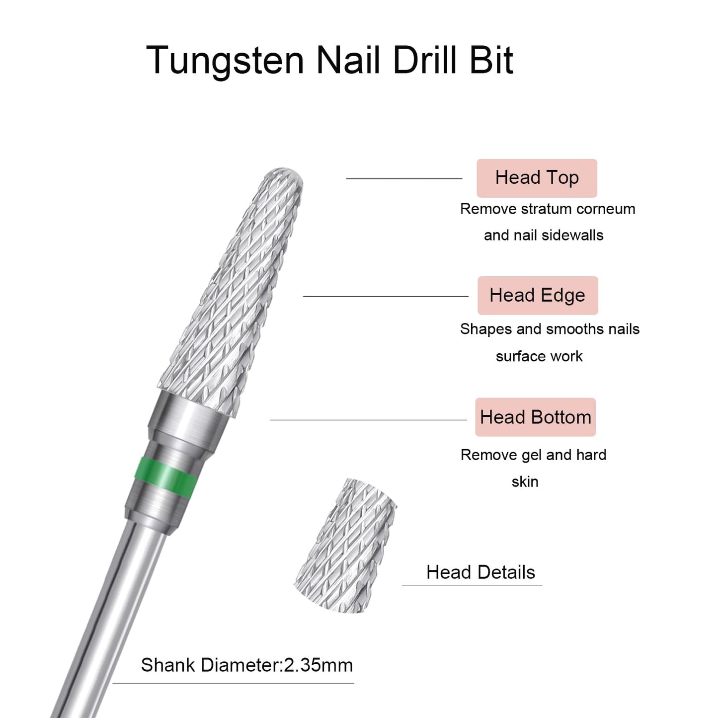 Tungsten Carbide Nail Bits - 3 Pcs Acrylic Nail Drill Set for Fast Gel Removal | 3/32" Size