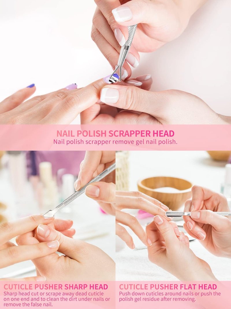 Nail Soaking Bowl, 2PCS Soak Off Gel Polish Dip Powder Remover Manicure Bowl with Triangle Cuticle Peeler and Stainless Steel Cuticle Pusher Nail Art Tool (Pink)