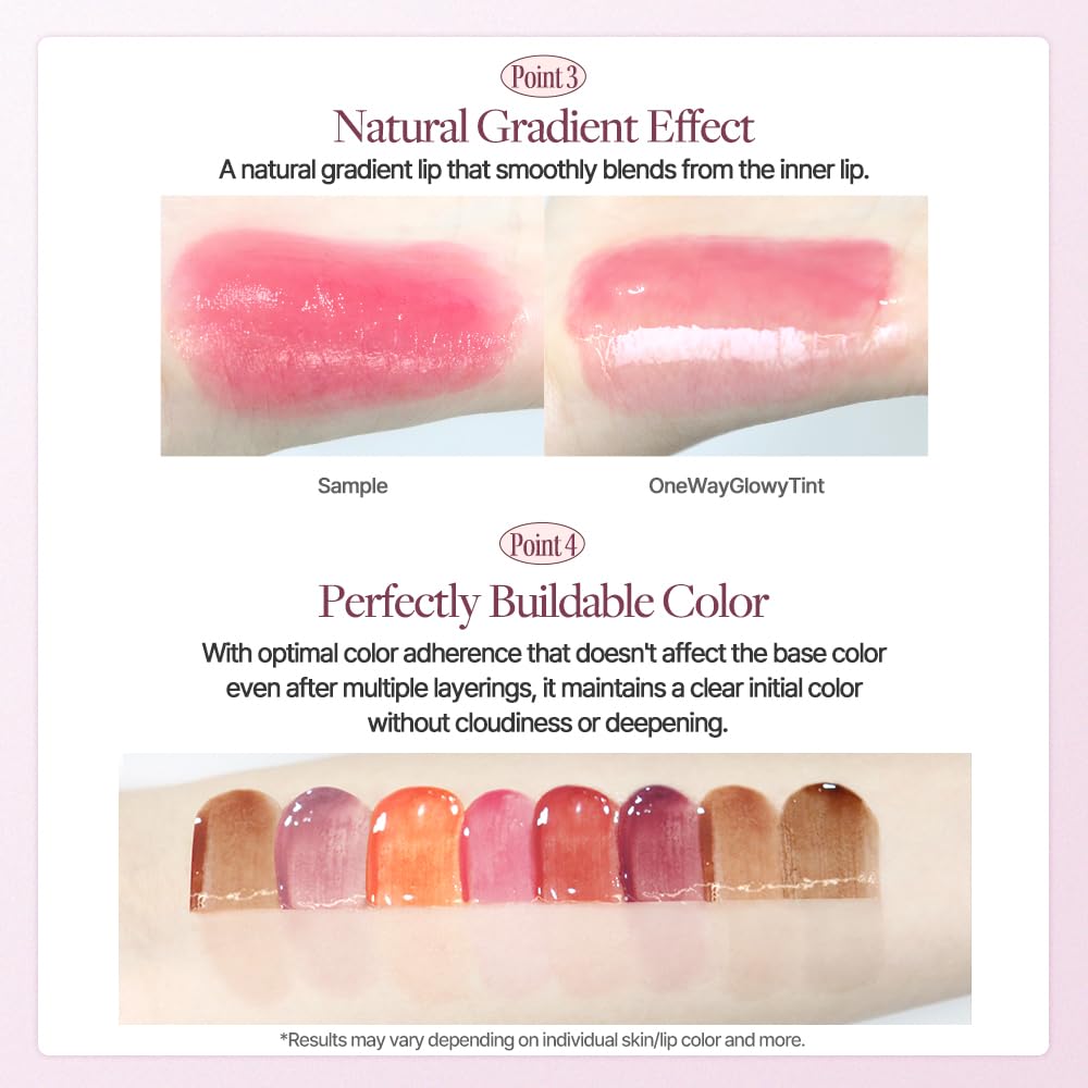 Heart Percent Dote On Mood One Way Glowy Tint, Glass-like High Shine Glossy Finish w/Long-Lasting Luminous Color Lip Stain for Glowy Look, #11.Dawn Mauve