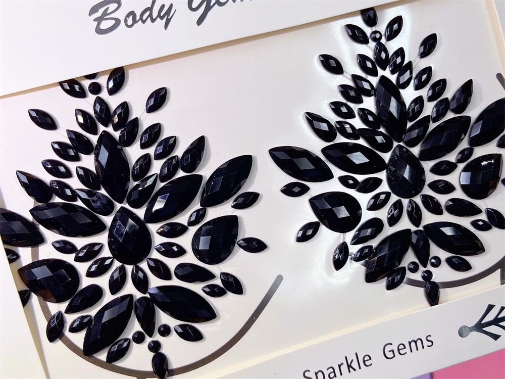 Topz Black Body Gems Sticker Halloween Makeup Collection Rhinestone Sticker Temporary Tattoo Nipple covers diamond pasties body jewels face gems for festival