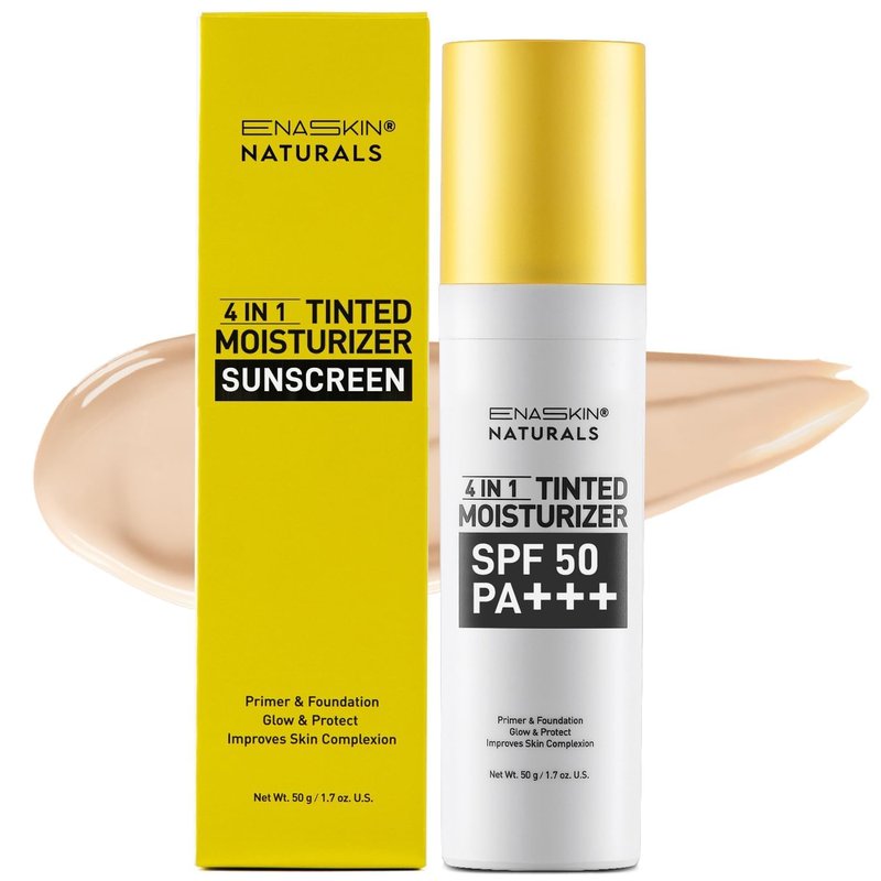 ENASKIN NATURALS Tinted Moisturizer SPF 50 - Lightweight Mineral Sunscreen & Primer for Glowy Finish | 1.7 fl oz