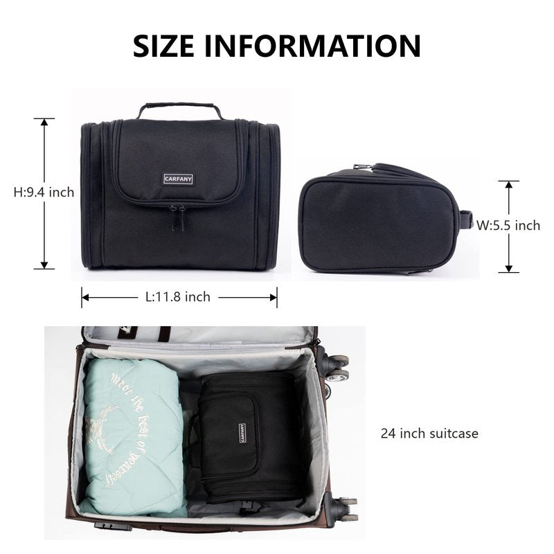 Carfany Hanging Toiletry Bag For Women And Men Large Travel Cosmetic Makeup Bags Organizer Water Resistant Shower Bag