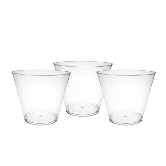 Party Essentials Disposable 9 oz Party Punch Cups | Old Fashioned Tumblers | Cocktail Glasses, 50 Count, Clear, Hard Plastic