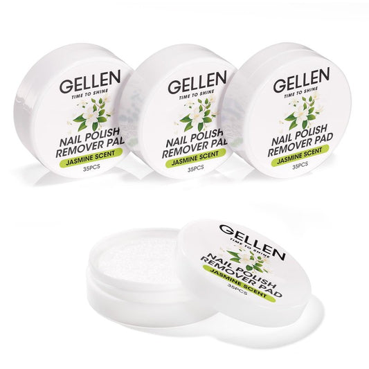 Gellen Nail Polish Remover Pads, Perfect for Travel, Outdoor | Non-Acetone, Jojoba & Vitamin E | 140pcs Jasmine Scent Wipes For Finger Toe Nails, No Leakage, Looks Dry But Works, Not for Gel Polish