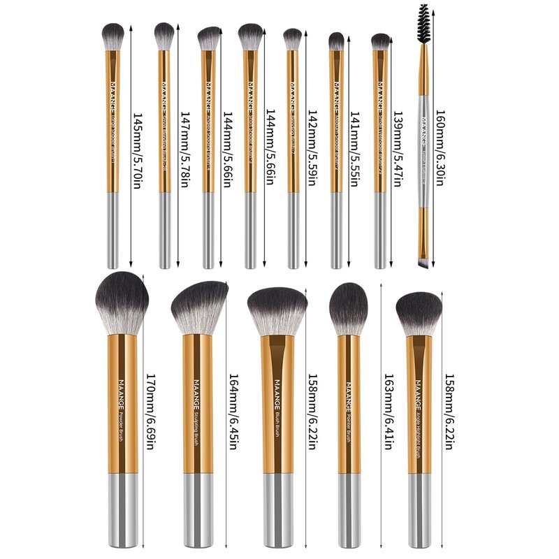 Premium Synthetic Makeup Brush Set - 13 PCS Travel Brushes with Case | Gold & Silver
