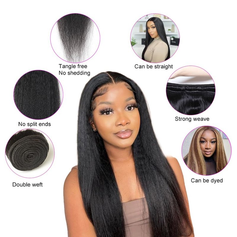 Raw Kinky Straight Human Hair Bundles - 100% Unprocessed Brazilian Virgin Hair | 12A Premium Quality, 12 Inch, Natural Color